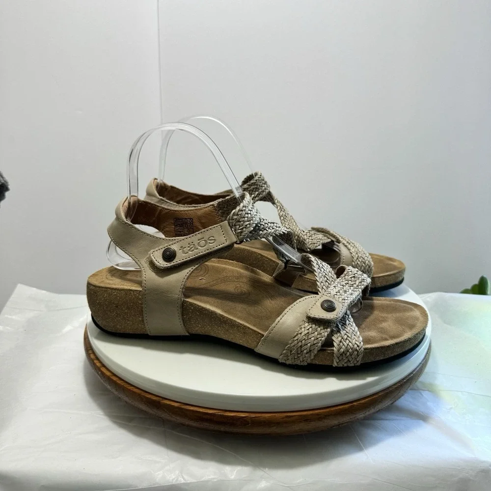 Taos Leather Boho Beach Comfy Tan Strappy Braided Trulie Sandals Women US 9-9.5